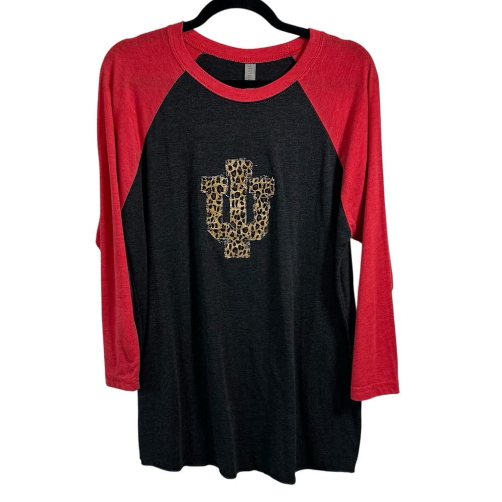 Indiana Hoosiers Red Black Leopard 3/4 Length Sleeves T-shirt Women's Large